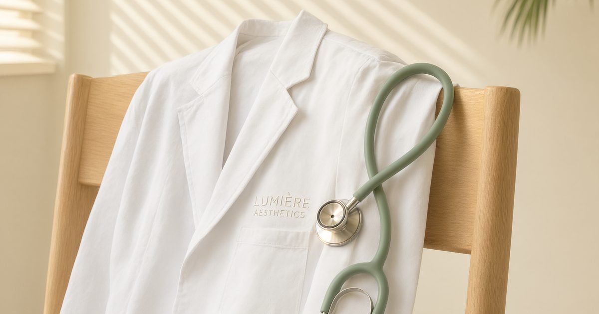 Doctor-led medical philosophy at Healthy Skin Clinic Phuket — white coat and stethoscope in warm morning light